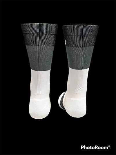 The Trío”  6” Black, Gray and White , mens and women’s cycling sock with compression.