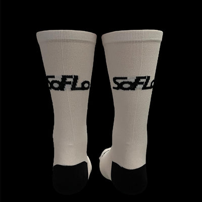 “SoFlo”  Black/white 6" men's and women's Solo Warrior cycling sock with compression.