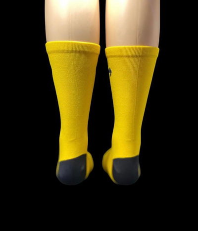 2.0 Solid Yellow and black  6" Men's and Women's cycling sock with compression.