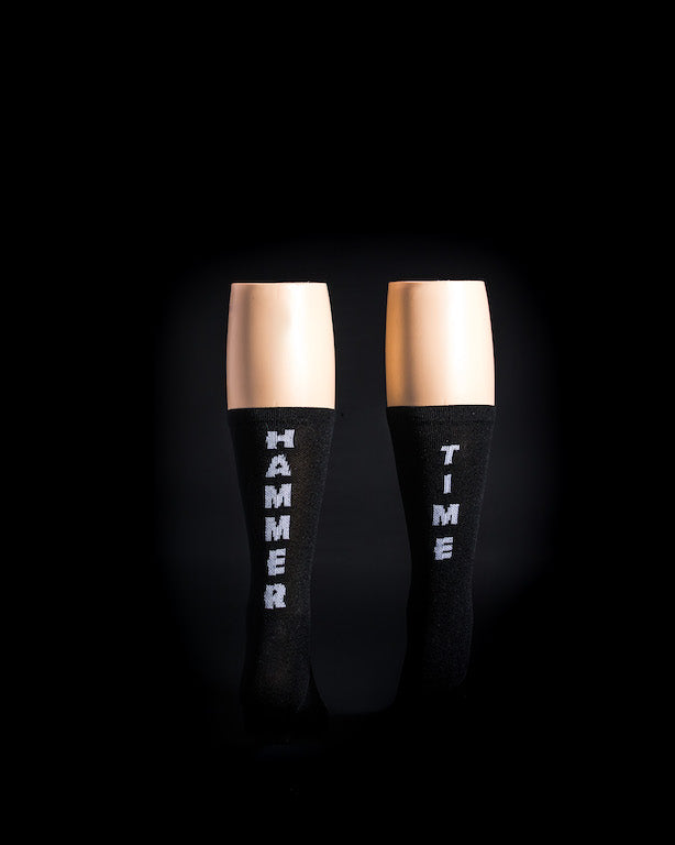 "HAMMER TIME" Black and /White 6" Men's & Women's cycling sock with compression.