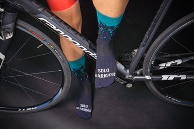 "The Drip" dark blue/turquoise 6" Men's & Women's cycling sock with compression