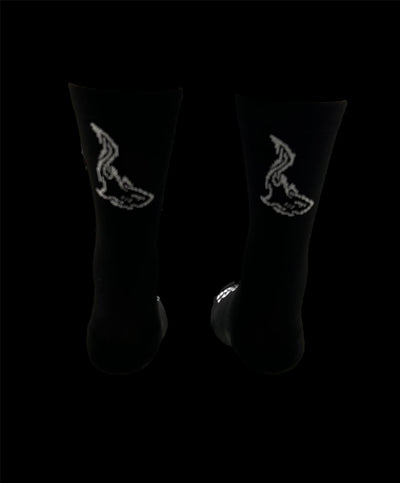 “Alpha Sharks” is a Black and White 6” Mens and women’s cycling sock with compression.