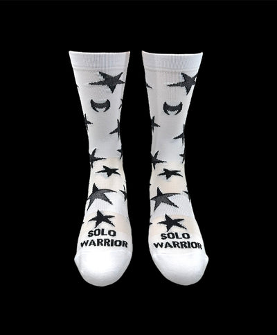 “Star Power” is a 6" White and Black men and women's cycling and running sock with compression.
