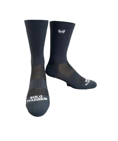 2.0 Solid dark gray and white  6" Men's and Women's cycling sock with compression.