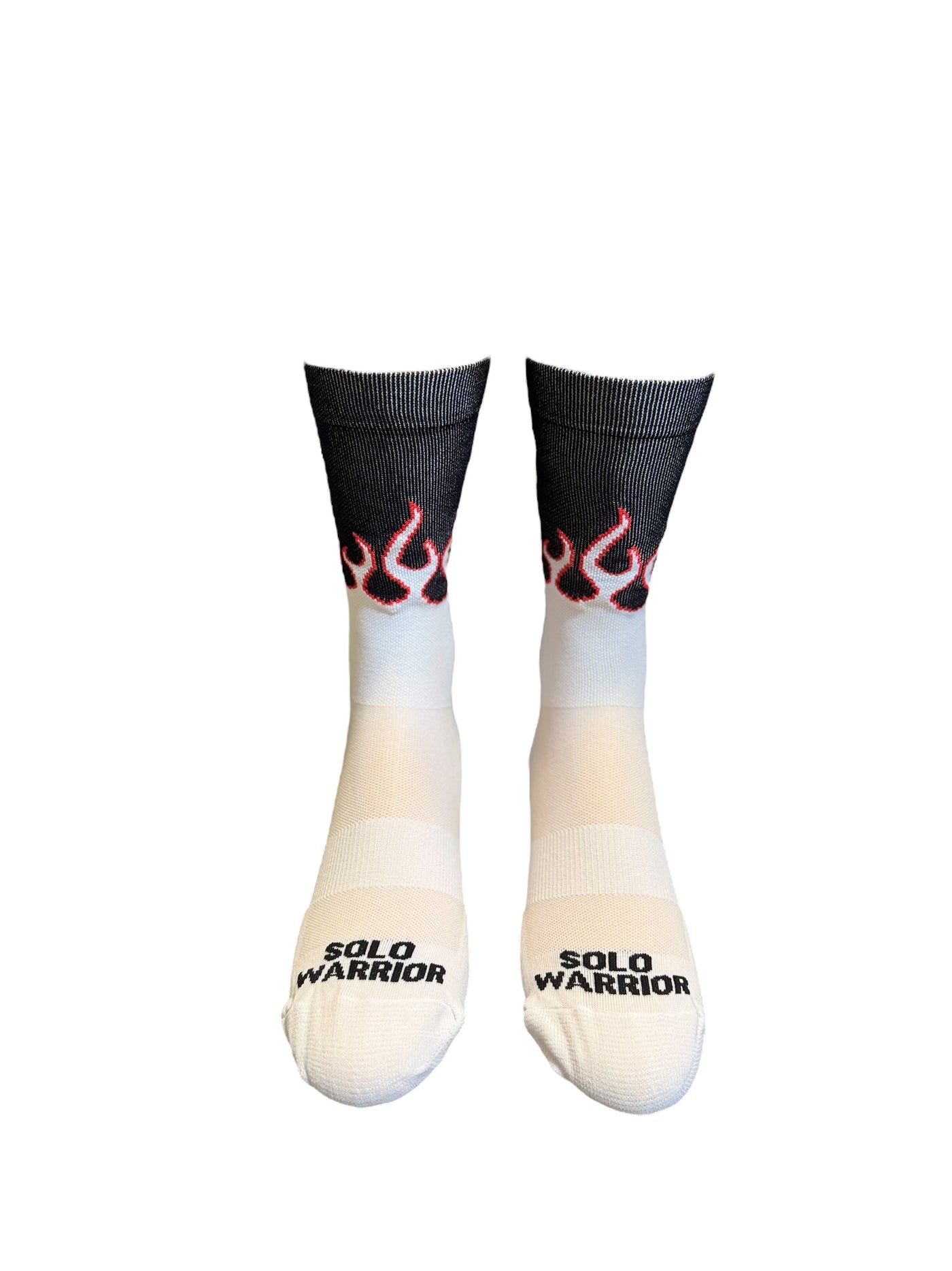“The Fire” is a 6" White, Orange and black, men and women's cycling, running, and fitness sock with compression