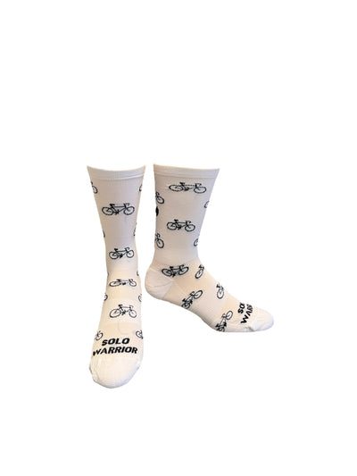 “Bike Life” is a 6" White and black, men and women's cycling, running, and fitness sock with compression.