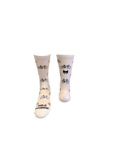 “Bike Life” is a 6" White and black, men and women's cycling, running, and fitness sock with compression.