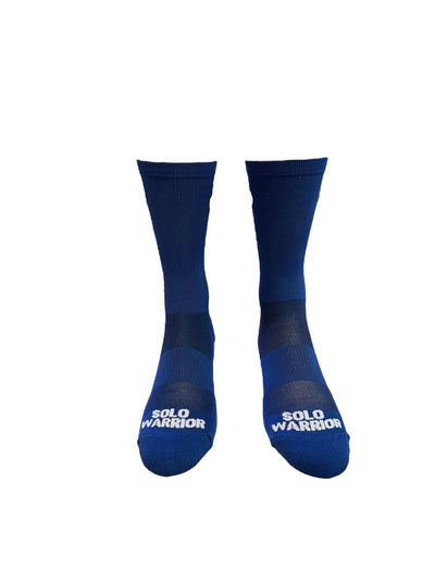 2.0 Solid Navy Blue and white &nbsp;6" Men's and Women's cycling sock with compression.