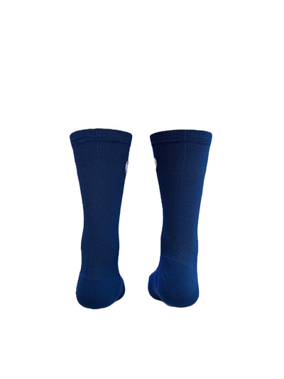 2.0 Solid Navy Blue and white &nbsp;6" Men's and Women's cycling sock with compression.