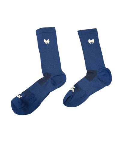 2.0 Solid Navy Blue and white &nbsp;6" Men's and Women's cycling sock with compression.