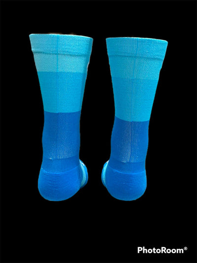 “The Trio Blue” baby,  , 6” mens and women’s cycling sock with compression.