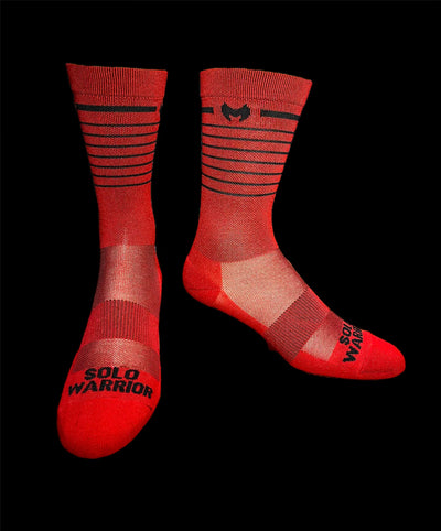 6” Men’s and Women’s red and black stripes  cycling sock with compression.