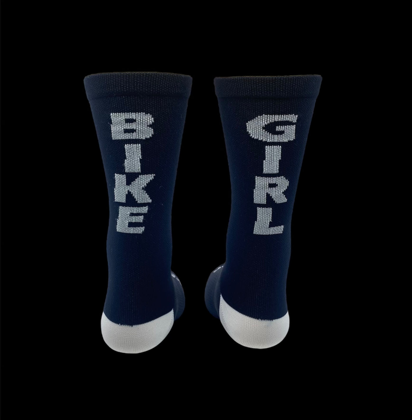 “BIKE GIRL!”Black and white 6" Women's cycling sock with compression.