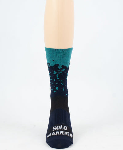 "The Drip" dark blue/turquoise 6" Men's & Women's cycling sock with compression