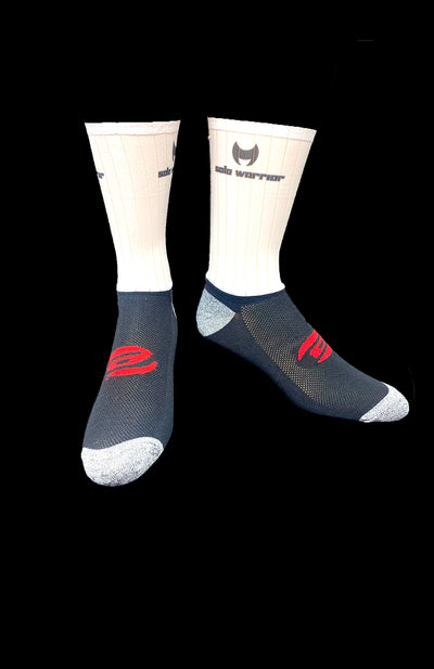 6” Solid White Aero cycling socks with compression.