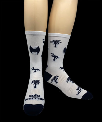 6" White and black, Flamingos and Palm trees Tropical  Men's and Women's cycling sock with compression.