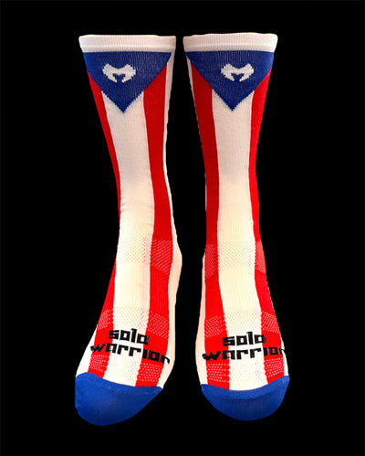 “Puerto Rico” 6”  Blue , Red and White, mens and womens cycling sock with compression