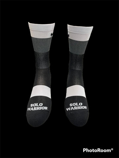 The Trío”  the Reversed White, Gray, and Black , 6” mens and women’s cycling sock with compression.