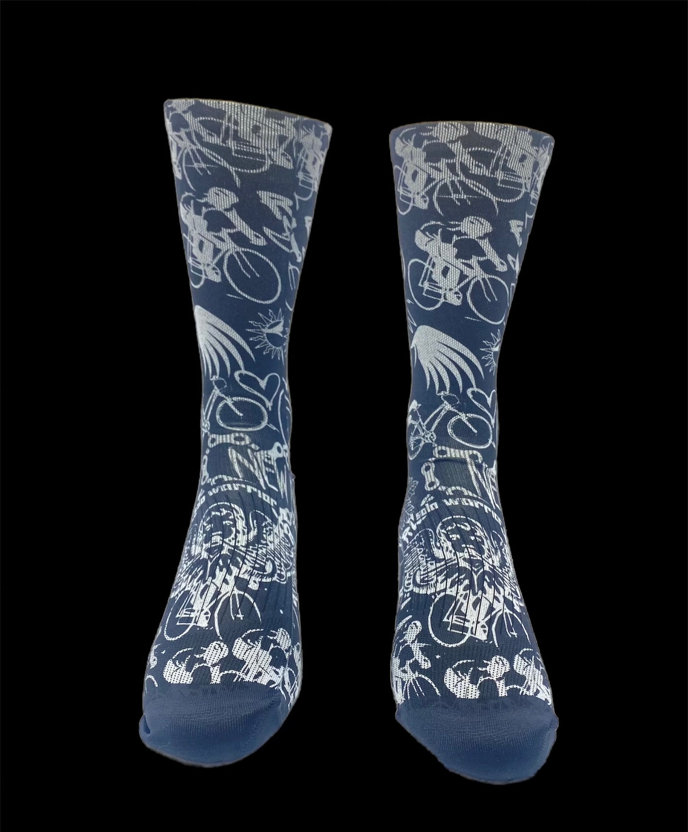 “The Dark Ride”is a 6” white and black  blend men’s and women’s cycling and running sock with compression.