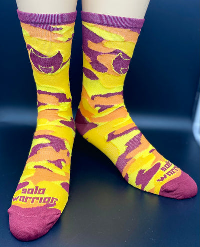 Orange/Yellow/Vino Camo, 6" Men’s and Women’s compression cycling socks