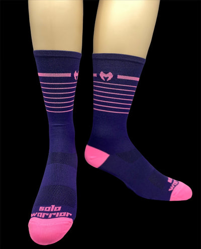 The Classic Purple and Florescent Pink Striped 6" Men's and Women's cycling sock with compression.
