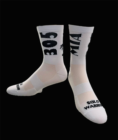 “The 305, MIA Retro 6” White and black, Men and women compression cycling sock.