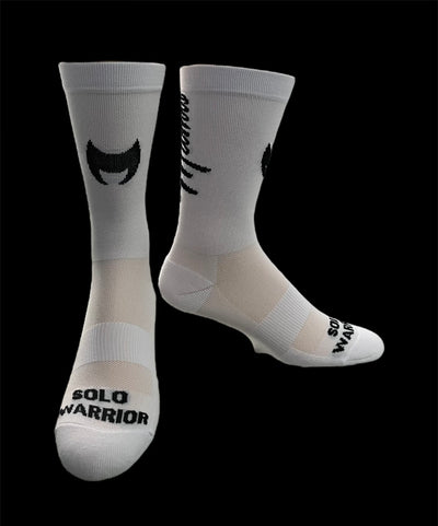“Mamis” 6” White and black womens cycling sock with compression. .