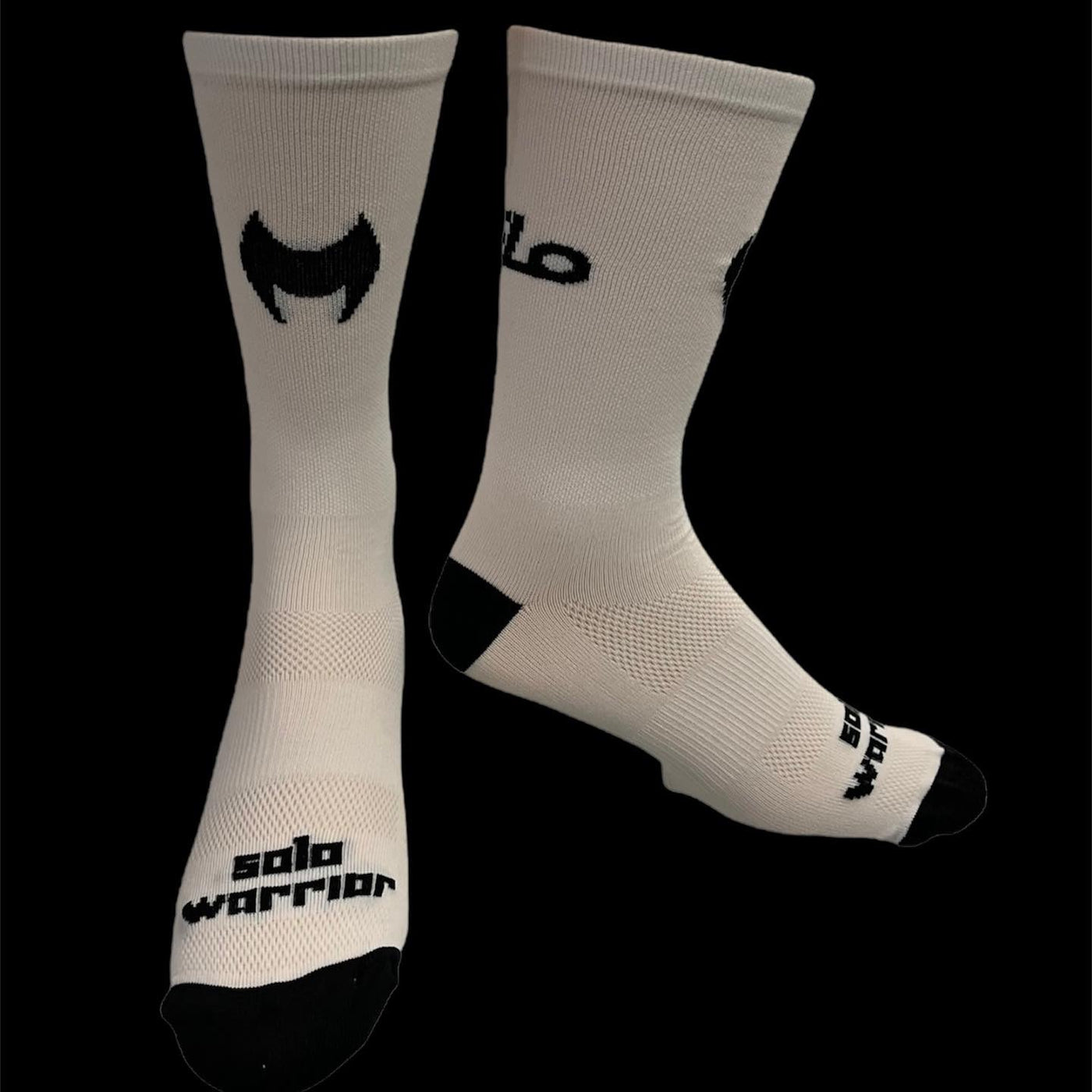 “SoFlo”  Black/white 6" men's and women's Solo Warrior cycling sock with compression.