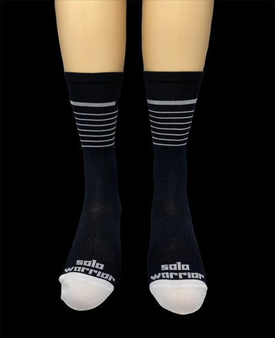 The Classic Black and White Striped 6" Men's and Women's cycling sock with compression.