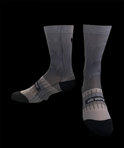 “ The Shadow 2.0” 6” white/black/ grey blend men’s and women’s cycling and running sock with compression.
