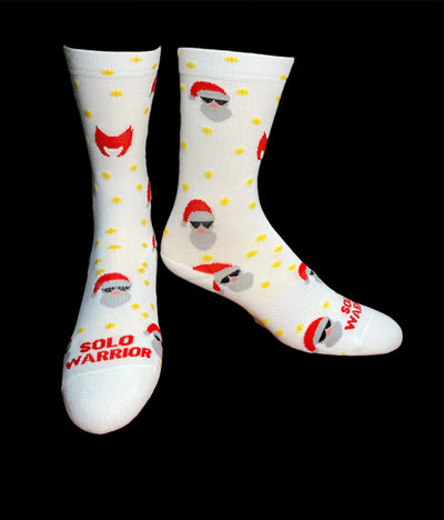 “Warrior Santa” 6” white and red men’s and women’s cycling sock with compression.