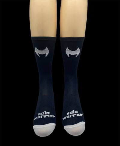 “HAPPY HOUR! Black and white 6" Men's and Women's cycling sock with compression.