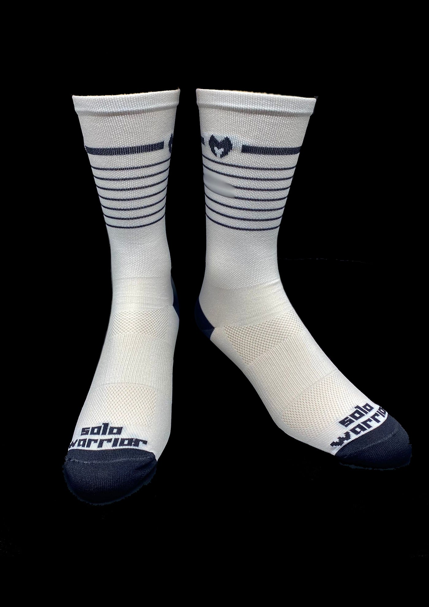 6” Men’s and Women’s classic white  and black stripes  cycling sock with compression.