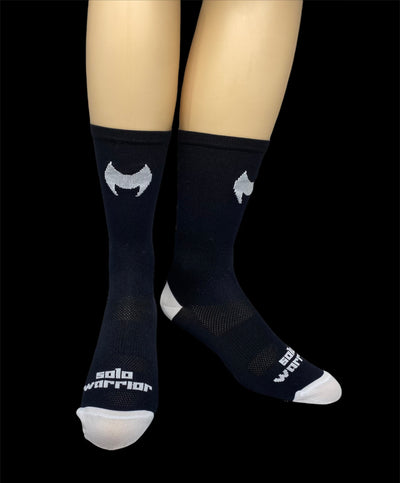 “POWER HOUSE!” Black and white 6" Men's and Women's cycling sock with compression.