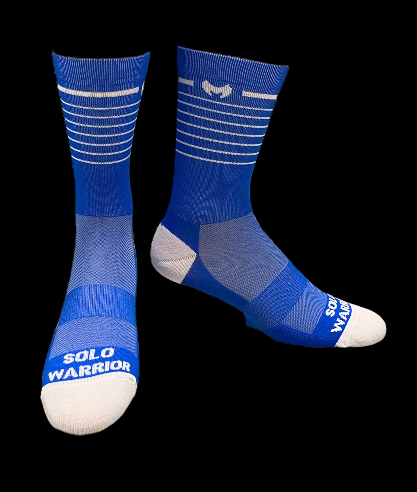 Classic blue and white striped 6" Men's and Women's cycling sock with compression.