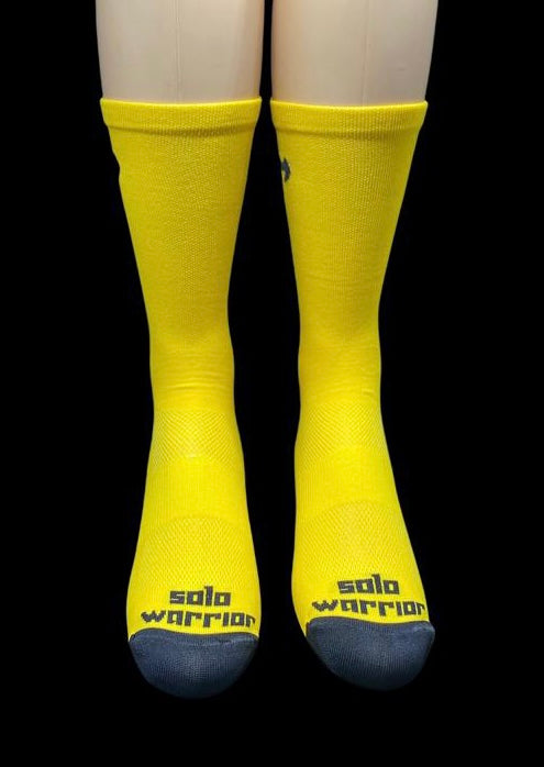 2.0 Solid Yellow and black  6" Men's and Women's cycling sock with compression.
