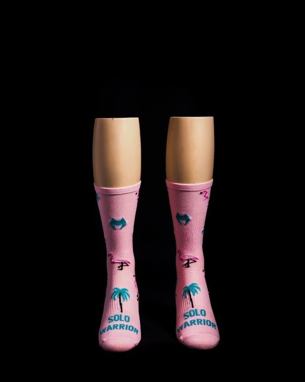 "Miami Dade" Pink flamingos 6" Men's & Women's cycling sock with compression.