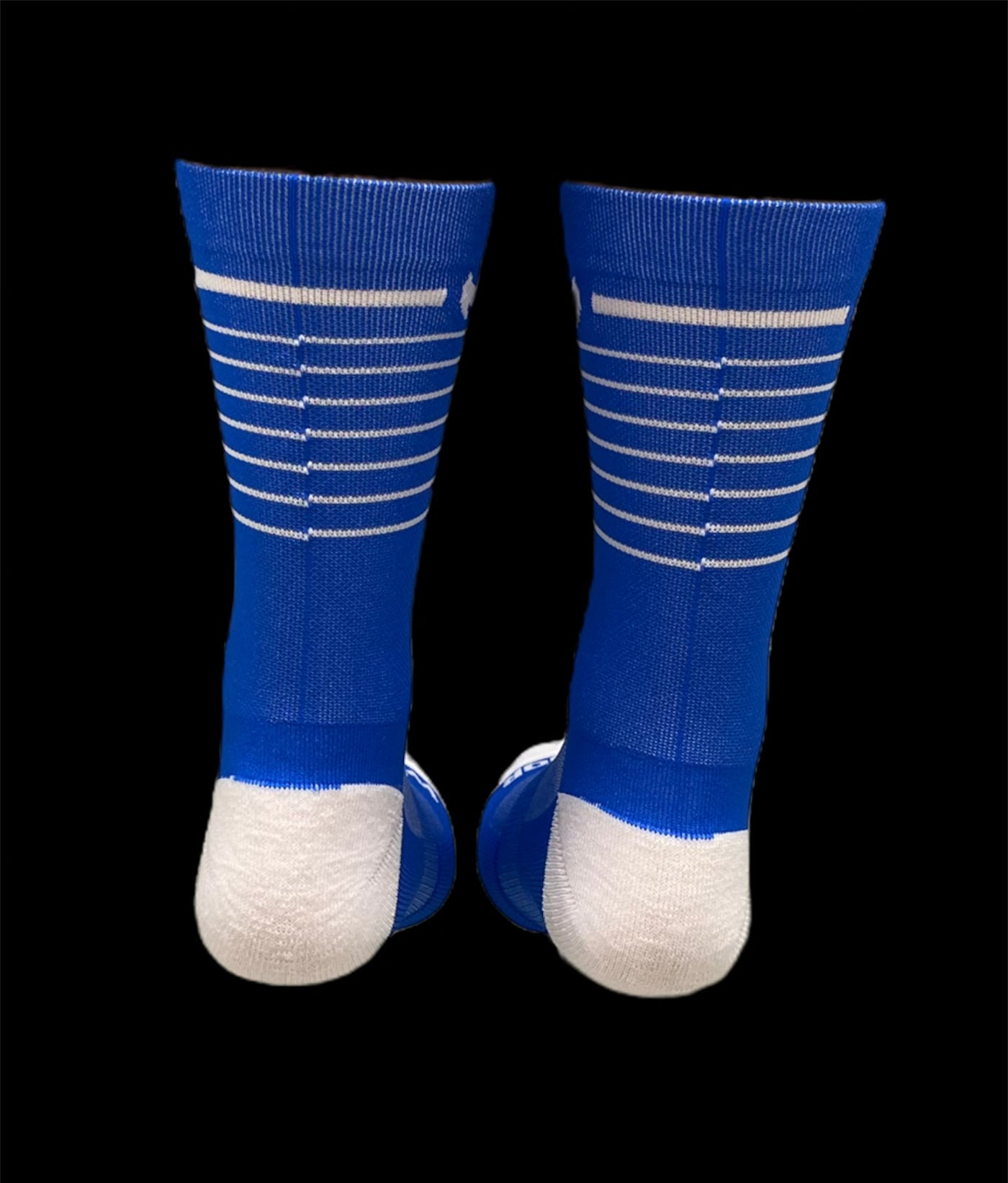 Classic blue and white striped 6" Men's and Women's cycling sock with compression.