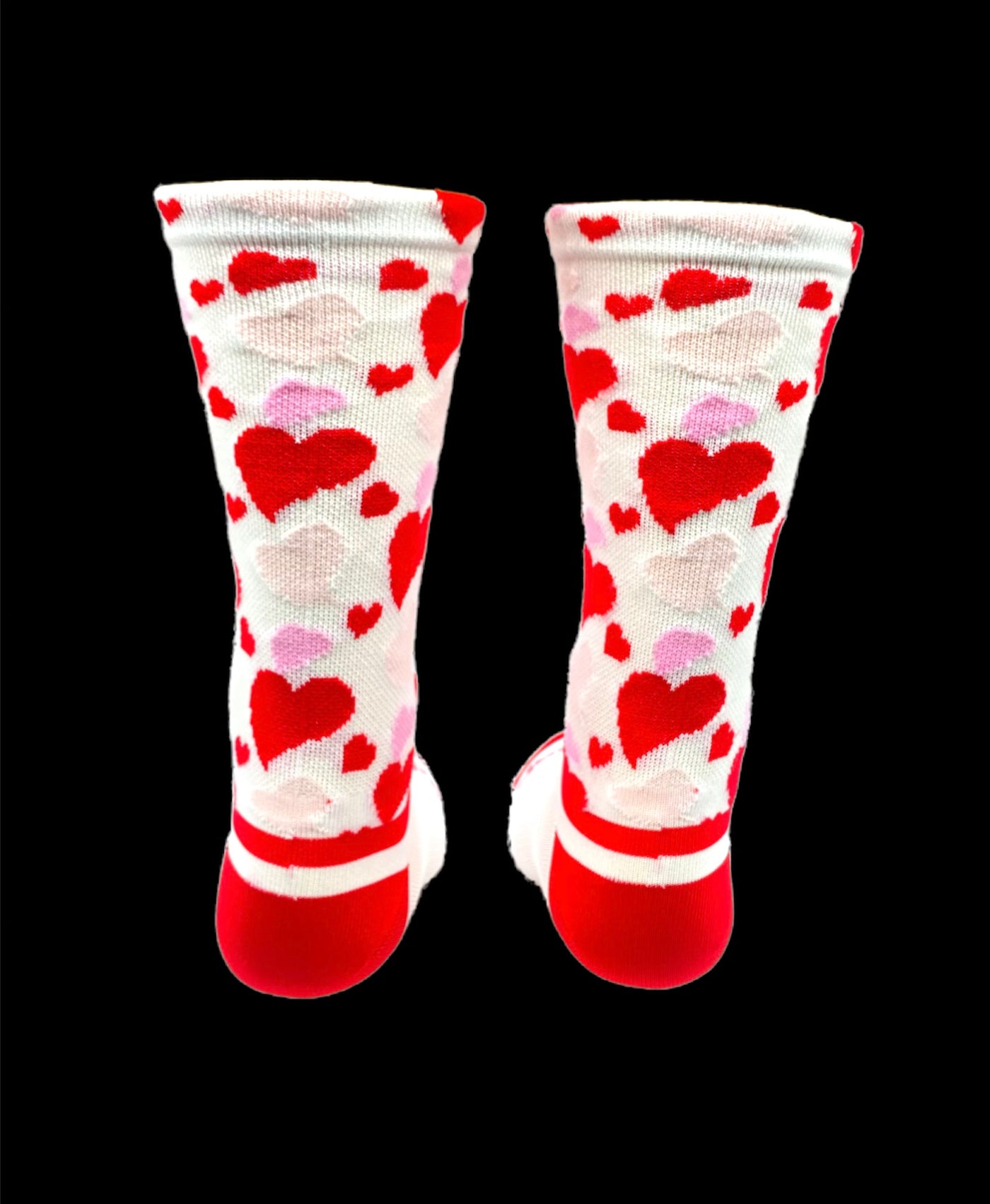 The Hearts”  is The  Men's and Women’s 6” Cycling Compression Socks that expresses love to your passion. (Pink, red, and white )