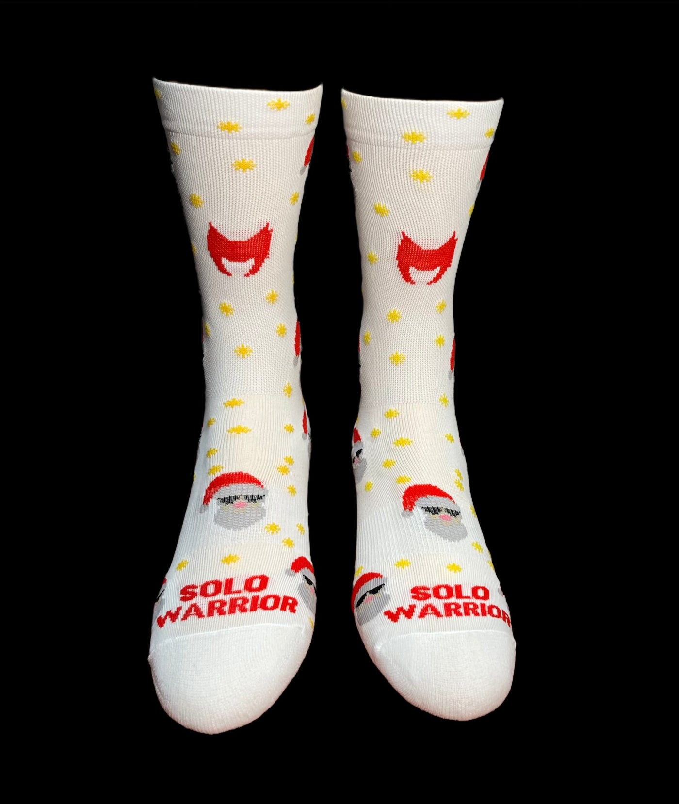 “Warrior Santa” 6” white and red men’s and women’s cycling sock with compression.