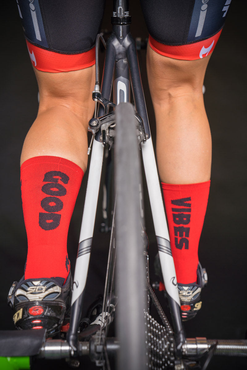 " Good Vibes " Red and black  6" Men's and Women's cycling sock with compression